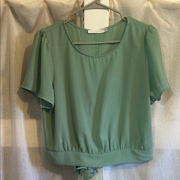 Lush Tops - Lush Sage Green Blouse with Tie Detail